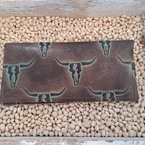Embossed Leather Wallet-Turquoise Steer